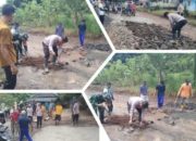 Minimalisir Laka Lantas, Polsek Kasui Gotong Royong Perbaiki Jalan di Talang Sali